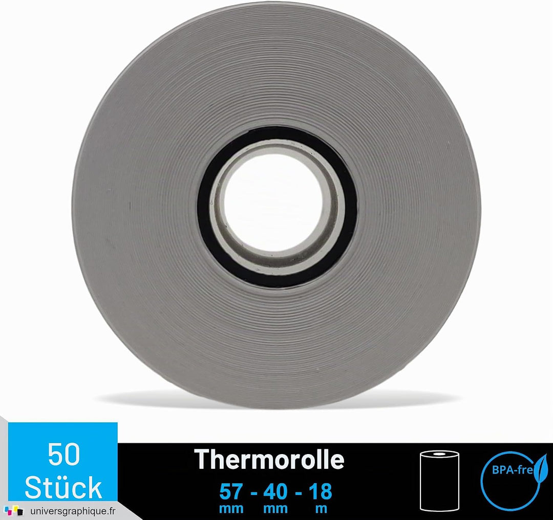 50 EC-Cash Thermorollen 57 x 40 x 12 für EC-Geräte mit Thermodrucker, Thermopapier EC-Cash Bonrolle,