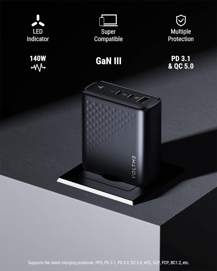 VOLTME 140W USB C Ladegerät PD3.1 & PPS Netzteil USB C, 3-Port Ladegerät GaN III Adapter Schnelllade