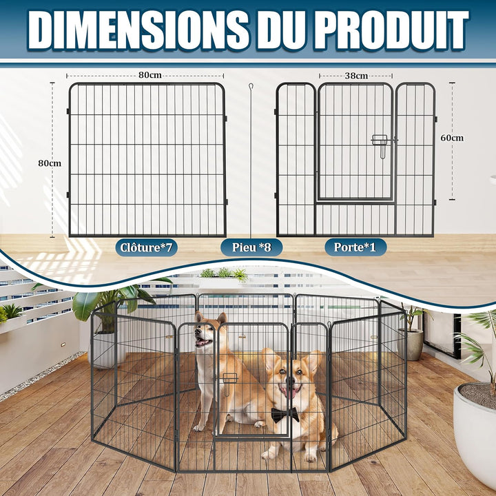Qianruida Parc Enclos Pour Chiens 80cm x 80cm Haut Clôture Chiot Intérieur/Extérieur Animaux Grillag