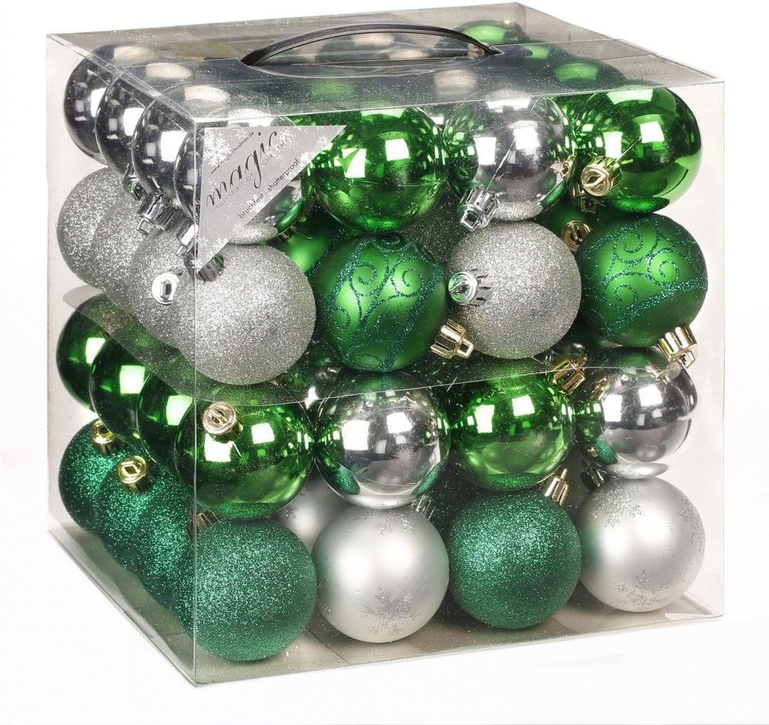 64x Kunststoff Christbaumkugeln Ø 6cm Kugel Box Glanz Glitzer Matt Dekor Inge inkl. Aufhänger, Farbe