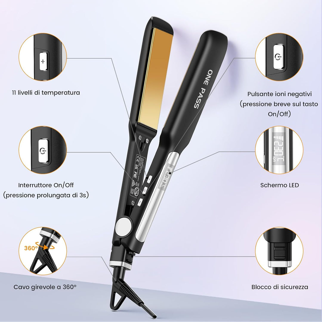 Faszin Professionelle Glätteisen, 42mm Breite Titanplatten mit Negativer Ionenfunktion, 30s Schnelle