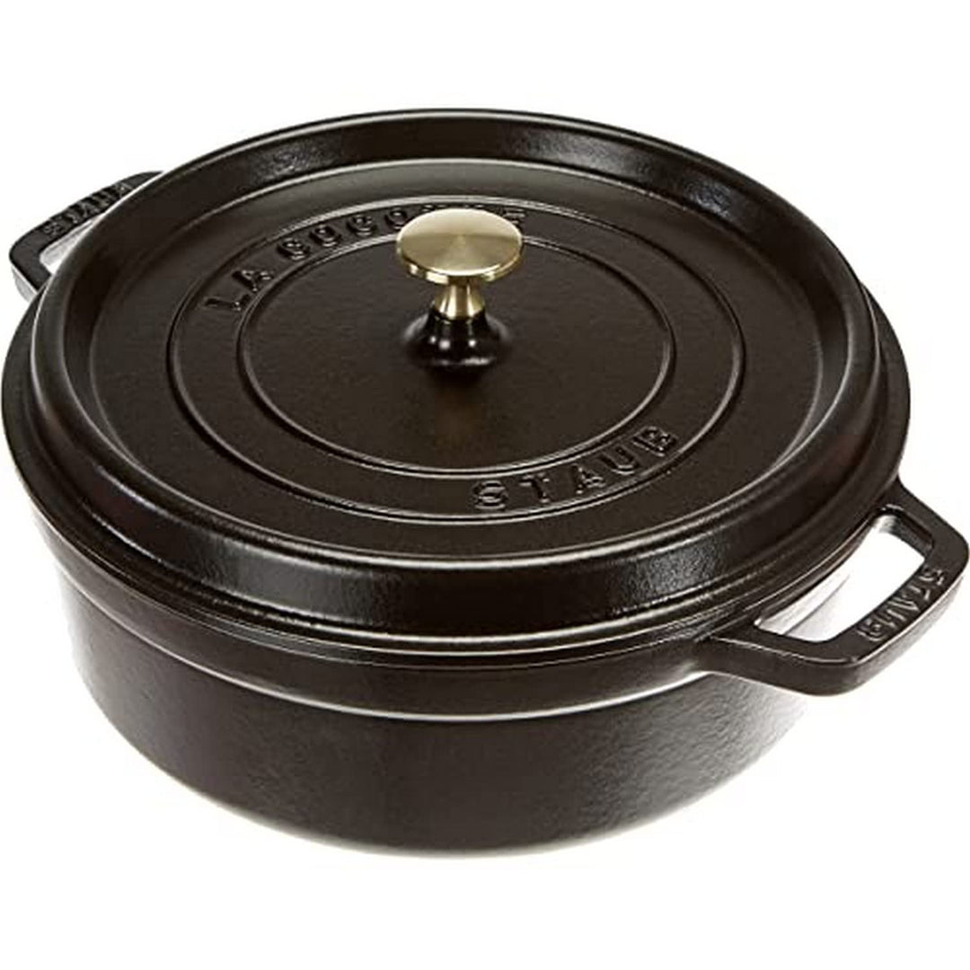 STAUB Gusseisen Bräter/Cocotte, Rund &amp; Flach, 26 cm, 4 L, Aromaregen Funktion für optimale Befeuchtu
