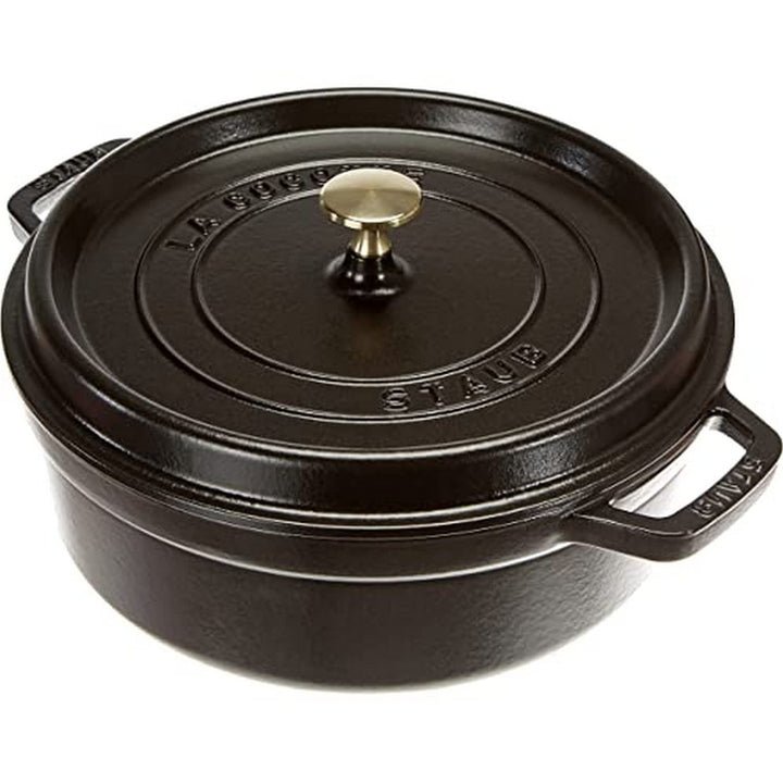 STAUB Gusseisen Bräter/Cocotte, Rund &amp; Flach, 26 cm, 4 L, Aromaregen Funktion für optimale Befeuchtu