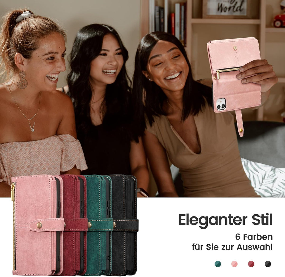 ZCDAYE Handyhülle für iPhone 11 Hülle mit Band, Roségold | Leder Handytasche Geldbörse mit Kartenfäc