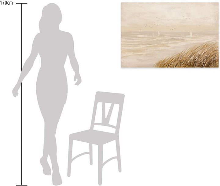 KunstLoft Leinwandbild | 100% HANDGEMALT | 90x60cm | Gemälde 'Sehnsucht nach Meer' | Strände | Beige