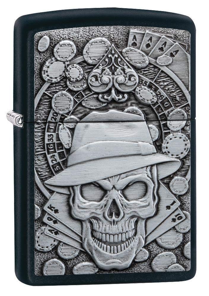 Zippo 49183 Unisex Emblem Pocket Lighter Feuerzeug, Black Matte Gambling Skull, Einheitsgrösse Matt
