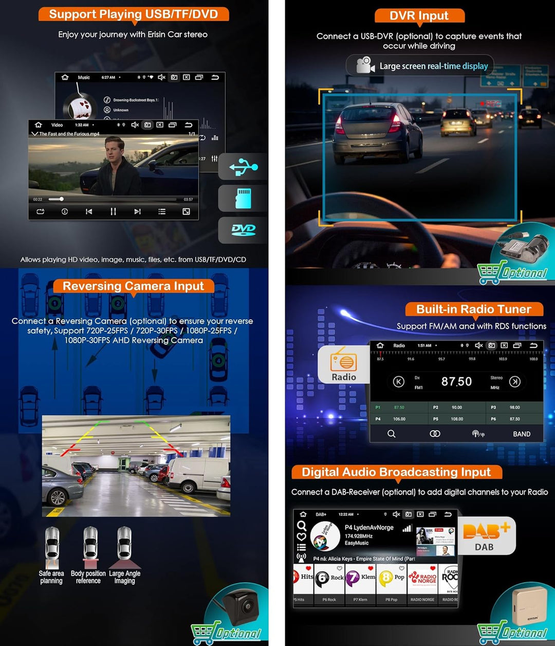 Erisin 8-Kern 4GB RAM+64GB ROM 7 Zoll Android 14 Autoradio GPS Navigation für BMW 5er E39 M5 Unterst