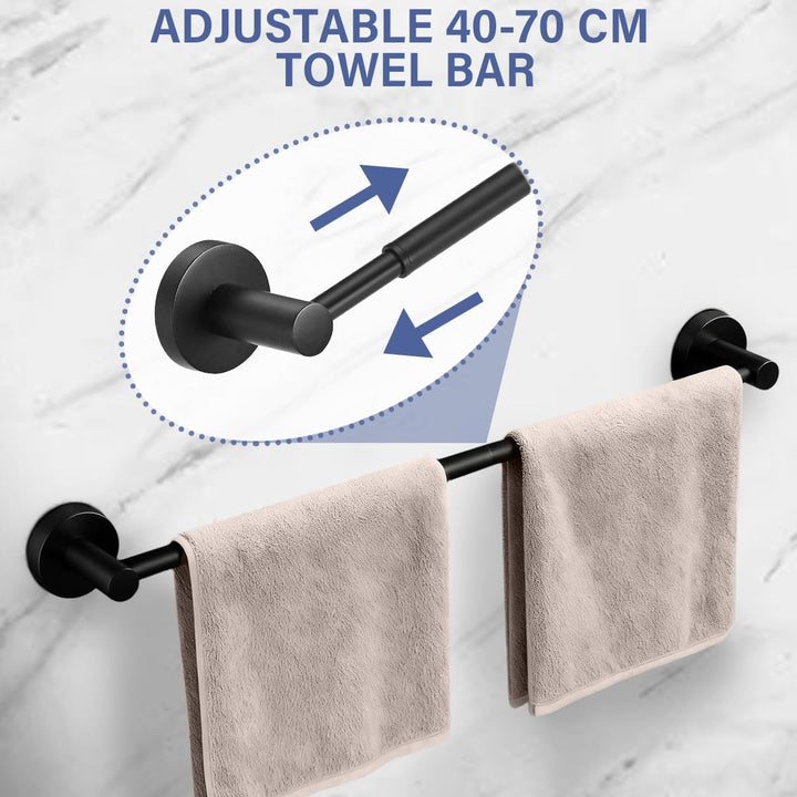 Handtuchhalter Schwarz, Edelstahl Handtuchstange Ausziehbar von 40-70cm, Geschirrtuchhalter Küche, B