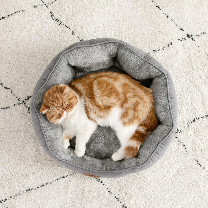 Bedsure Katzenbett waschbar Katzen Bettchen - 51x48x15cm Katzen Bett grau mit zweiseitig Innenkissen