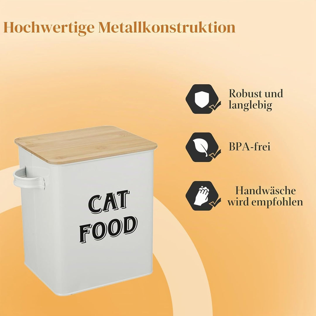 Pethiy Katzenfutter und Katzenleckerlis Behälter,Futtertonne mit Schaufel und Holzdeckel,beschichtet