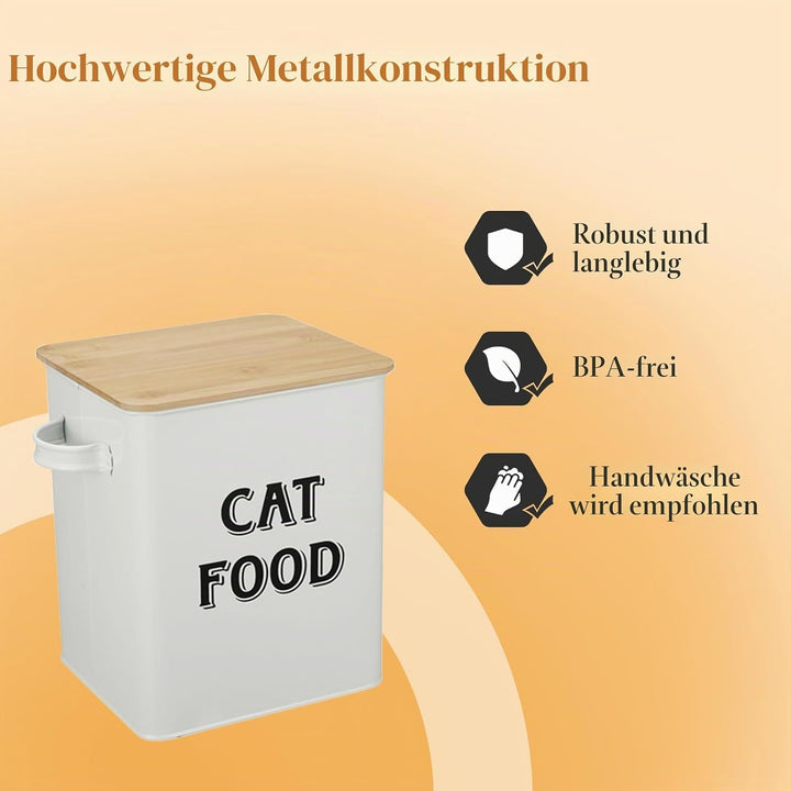 Pethiy Katzenfutter und Katzenleckerlis Behälter,Futtertonne mit Schaufel und Holzdeckel,beschichtet