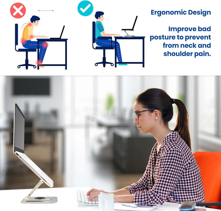 Ewent Laptop Ständer mit 360 Drehbarer Basis aus Aluminiumlegierung, Höhenverstellbar, Belüfteter, V
