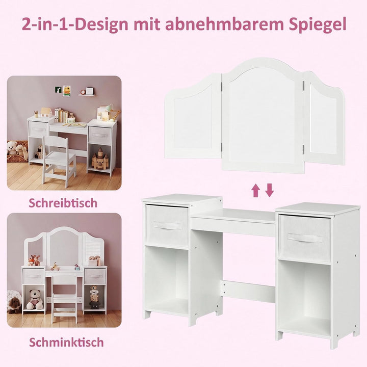 Clevich 2 in 1 Schminktisch Kinder, Kinderschminktisch mit Abnehmbarem Spiegel, Prinzessin Frisierti