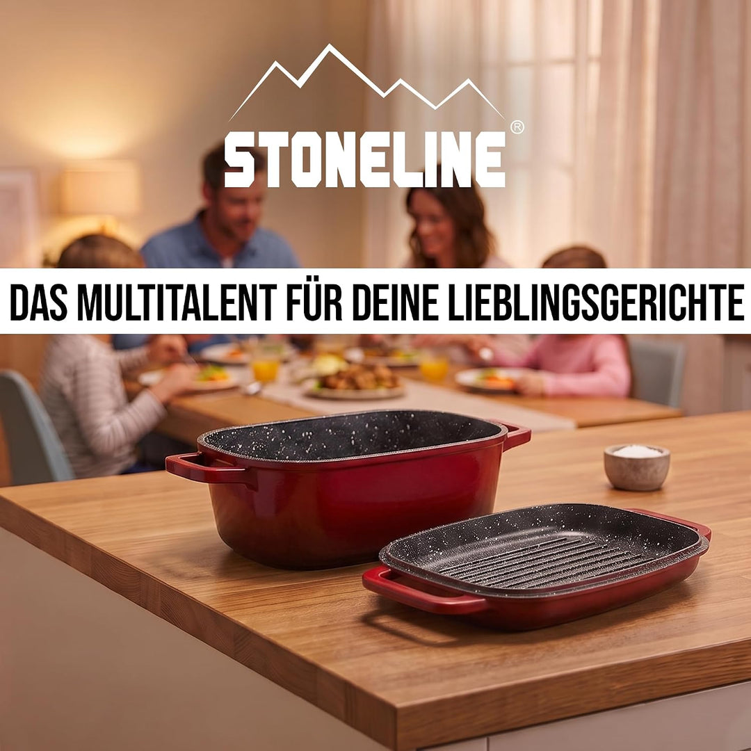 STONELINE Bräter Induktion 43 x 26 cm, 7,8 L, Bräter mit Deckel backofengeeignet, Deckel als Auflauf