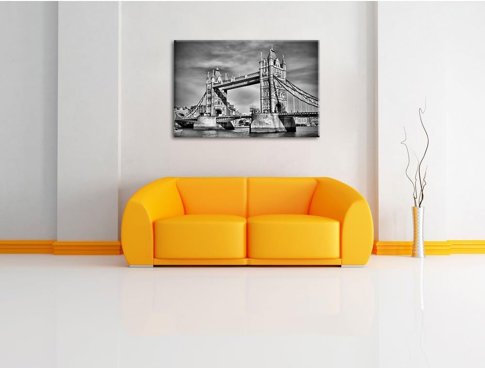 Monocrome, Tower Bridge, Format: 100x70 auf Leinwand, XXL riesige Bilder fertig gerahmt mit Keilrahm