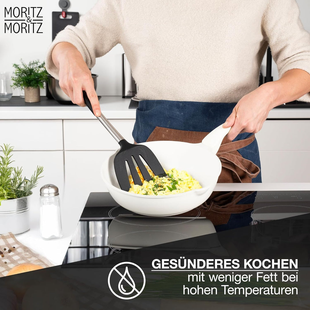 Moritz & Moritz Keramik Pfanne mit Deckel 26cm - frei von PFAS, PFOA & PTFE - Antihaft Bratpfanne 26