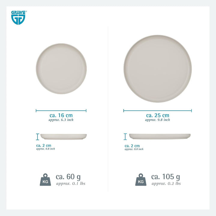 GRÄWE Linea Teller-Set 20-teilig, 10 grosse &amp; 10 kleine Teller, Beige | Leicht und robust, für Campi