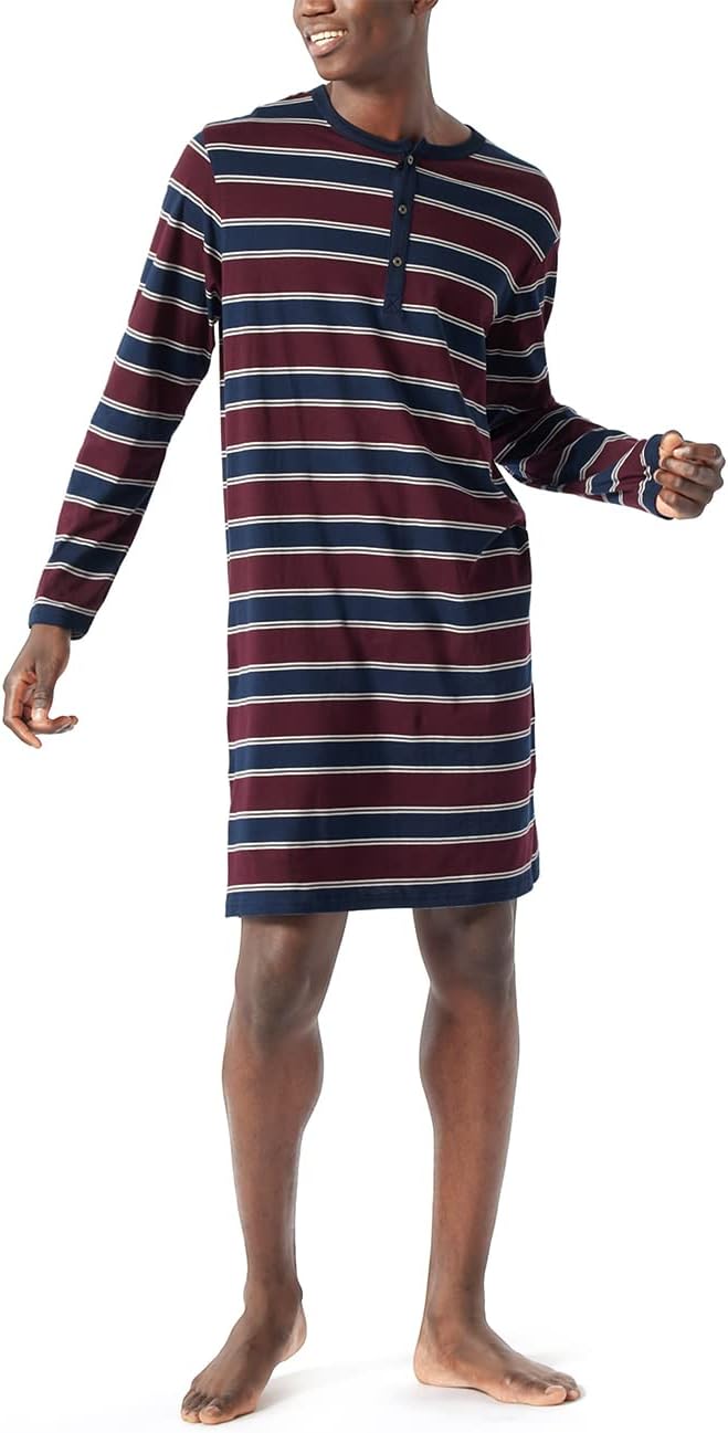 Schiesser Herren Lang Pyjamaoberteil Nachthemd, Burgund