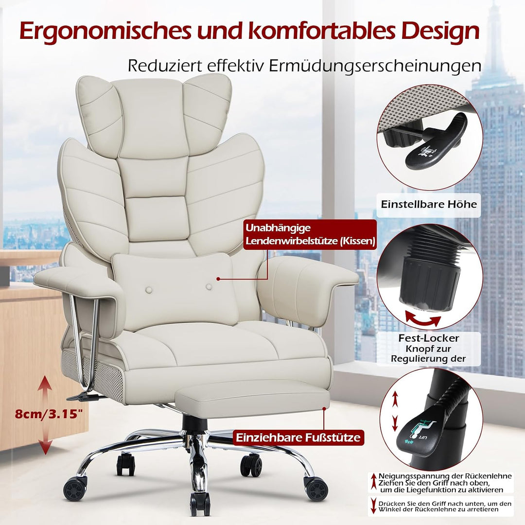 rattantree Bürostuhl mit Fussstütze, Ergonomischer Schreibtischstuhl mit Zusätzlichem Lordosenstützk