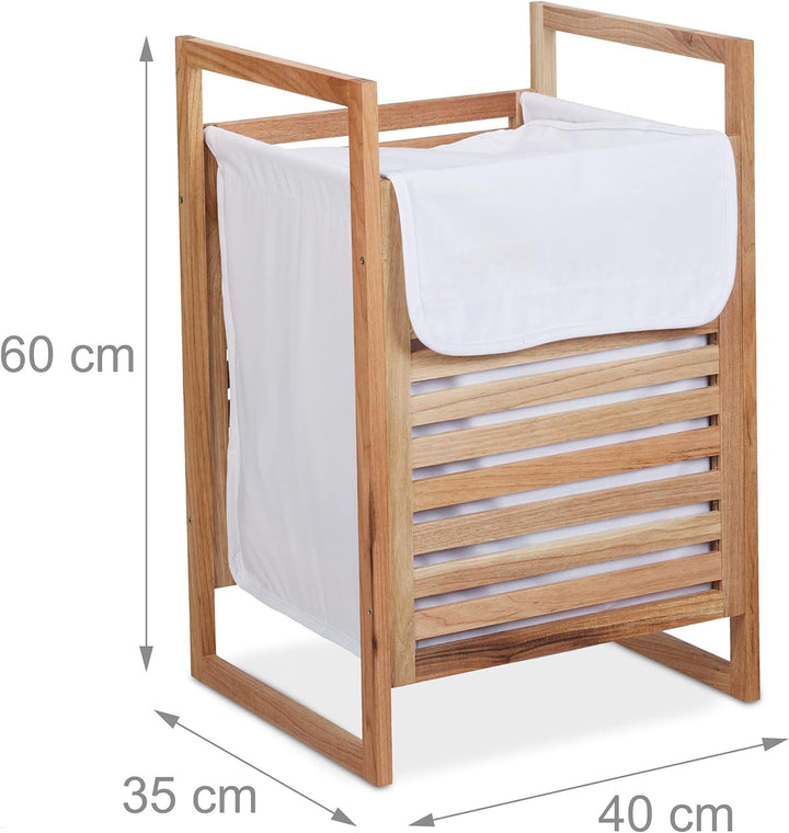 Relaxdays Wäschekorb Walnuss, HBT: 60 x 40 x 35 cm, Wäschesammler mit Deckel, 50 L, für Schmutzwäsch