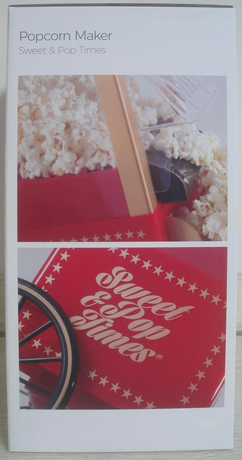 Popcornmaschine Retro, Elektrische für Zuhause Heissluft Popcorn Maschine im Theaterstil, Ein-Knopf-