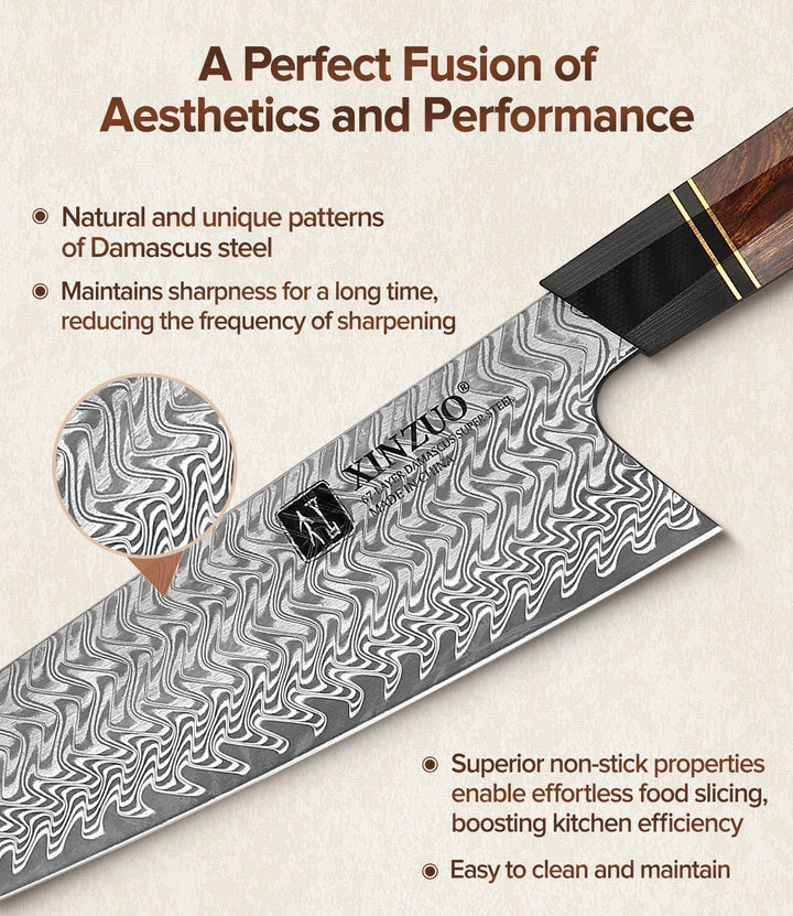 XINZUO Damaststahl 21.5cm Kochmesser, handgeschmiedetes Kiritsuke Chefmesser Profi Küchenmesser-Wüst