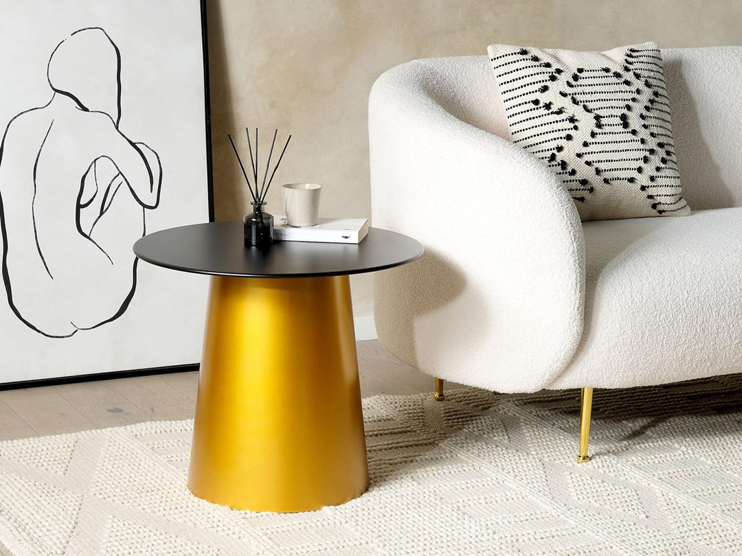 Beistelltisch schwarz rund ⌀ 56 cm mit Säulenfuss gold Modern Galmourös Kerang
