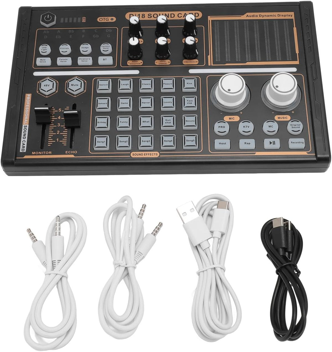 Professioneller Audiomixer, Bunte Lichter DJ18 Bluetooth-Live-Soundkarte, mit 12 Elektrischen Sounde