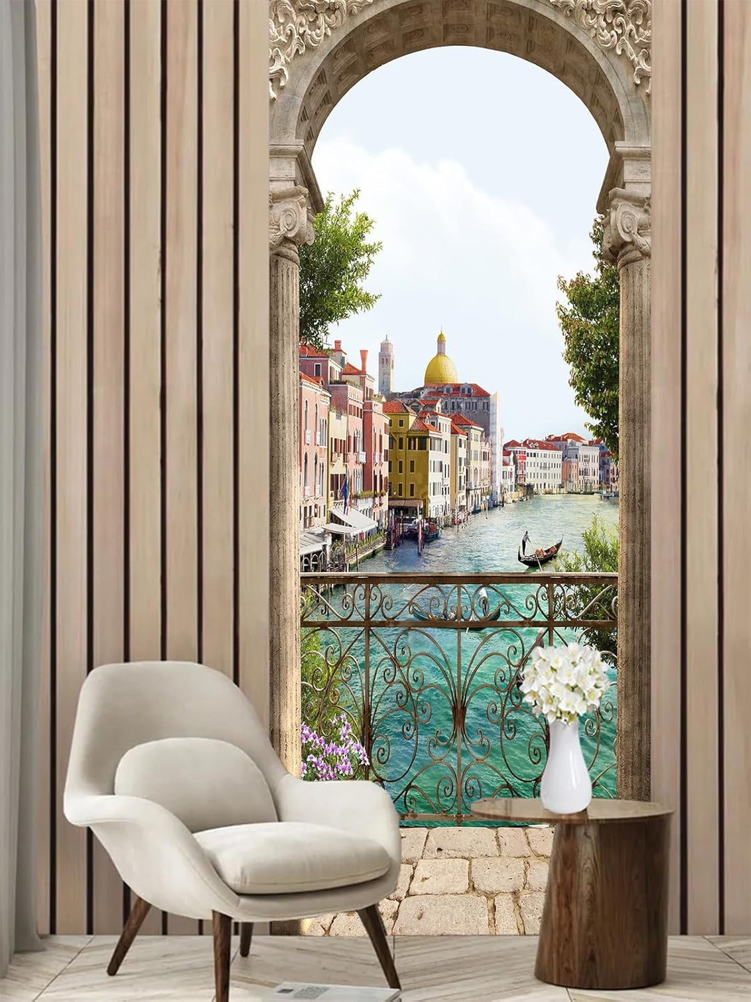 FLFK 3D Italien Flussseitenstadt Wohnzimmer Türtapete Wandbilder Selbstklebend Tür Poster Vinyl Entf