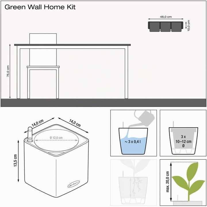 LECHUZA CUBE Glossy Green Wall Home Kit weiss-highgloss 13523 48x14x10 cm Weiss-highgloss, 48x14x10