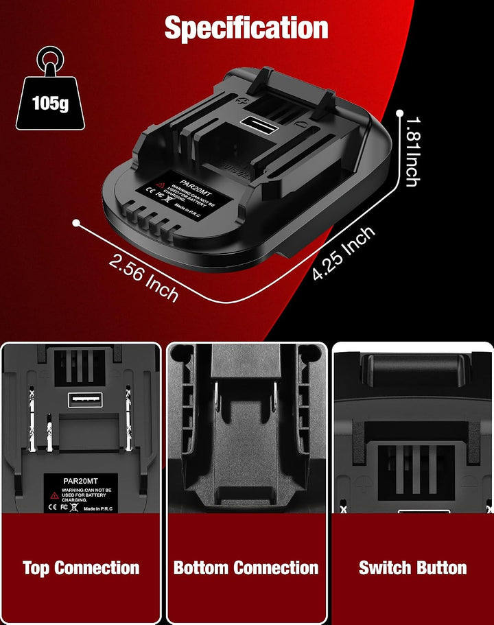 PAR20MT Akkuadapter für Parkside Batterie auf Makita Geräte, Konverter für Parkside 20V XTeam-Akku a