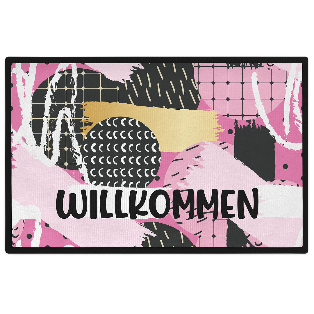 Trendation - Willkommen Pinke Frauen Grafik Fussmatte Geschenk Schöne Fussmatte Aussen und Innenbere