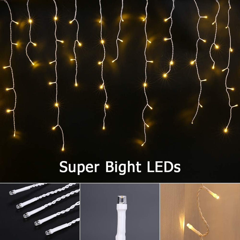 BrizLabs 240 LED Weihnachtsbeleuchtung Aussen Eisregen Lichterkette Warmweiss Lichtervorhang Weihnac