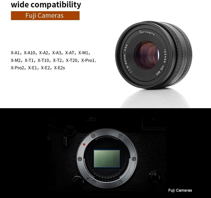 7artisans 50mm f1.8 aps-c mit Fester Objektiv für Fuji X-spiegellose Kamera wie Fuji x-a1 x-a10 x-a2