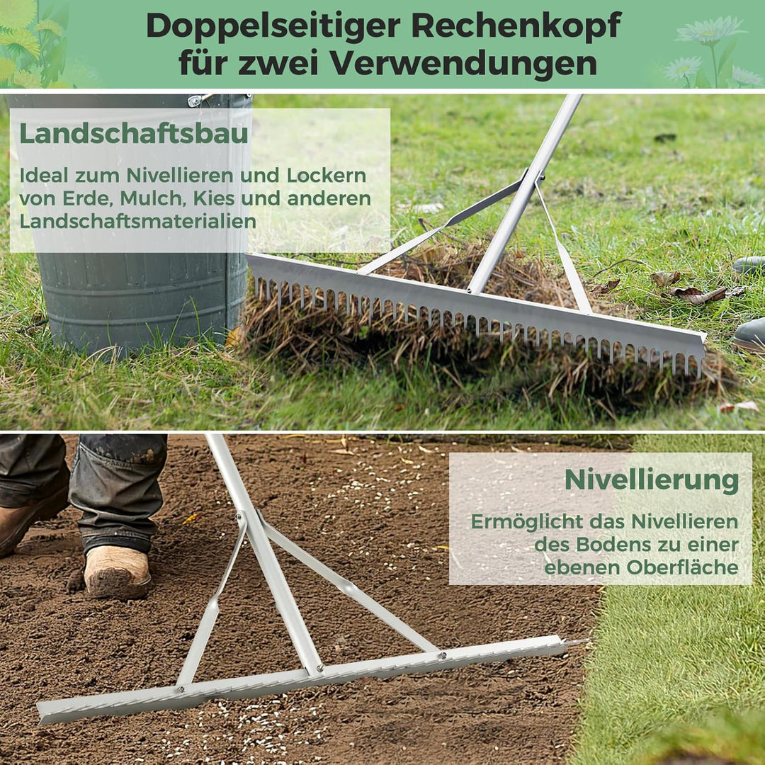 COSTWAY Rechen, Gartenrechen mit 91 cm Arbeitsbreite, 36 Zinken & 174 cm langem Griff, Laubrechen au