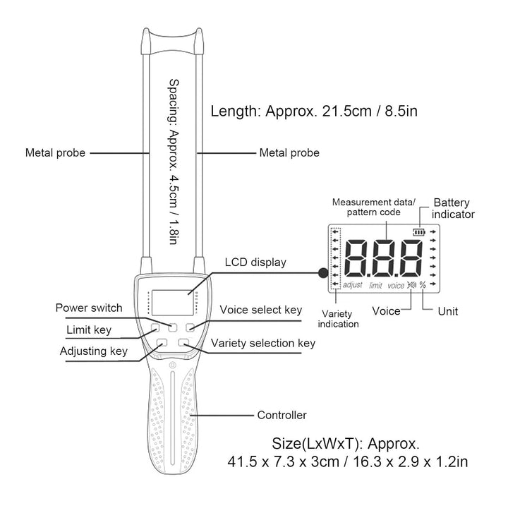 Tragbares Heu Feuchtigkeitsmessgerät, Heuballen Tester mit Sonde, Digitales Getreidemessgerät, Zur Ü