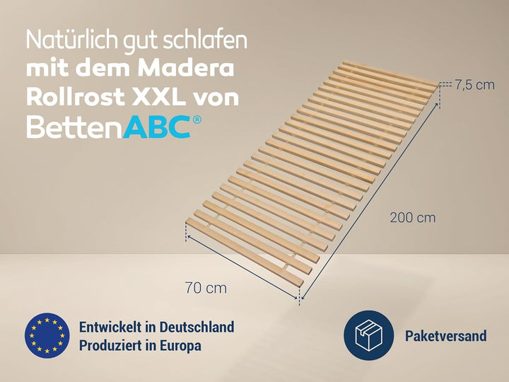 Madera Rollrost XXL mit 23 extra stabilen Leisten aus massiven Buchenholz, belastbar bis ca. 280 kg