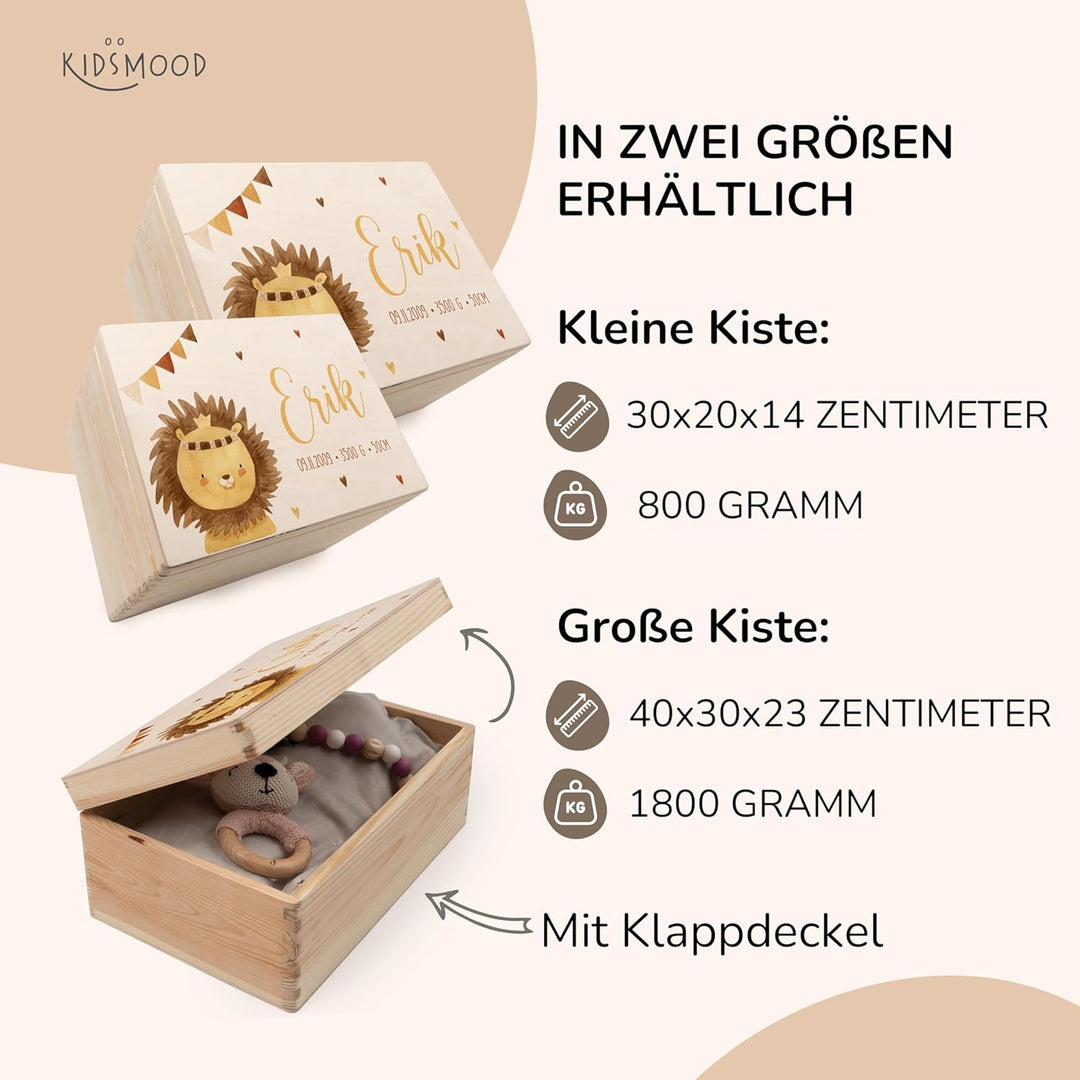 KIDSMOOD - Erinnerungsbox Baby, personalisierte Holzkiste mit Deckel, Ideal zur Aufbewahrung von Eri
