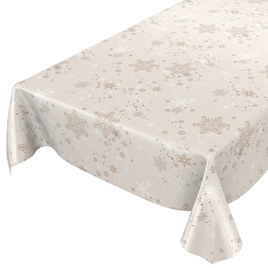 ANRO Wachstuchtischdecke Wachstuch Wachstischdecke Tischdecke Weihnachten Schneeflocken Beige 100x14
