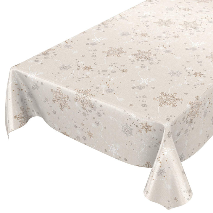 ANRO Wachstuchtischdecke Wachstuch Wachstischdecke Tischdecke Weihnachten Schneeflocken Beige 100x14