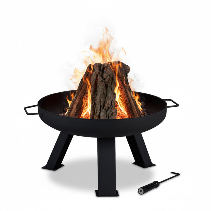 Relaxdays Feuerschale Durchmesser 60 cm, inkl. Schürhaken, Garten & Terrasse Feuerstelle, rund, Feue
