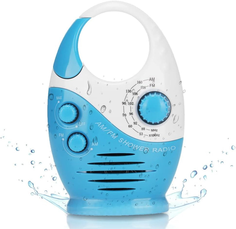 Yunseity Wasserdichtes Duschradio, Tragbares AM-FM-Radio mit Hakendesign, Batteriebetriebenes Radio,