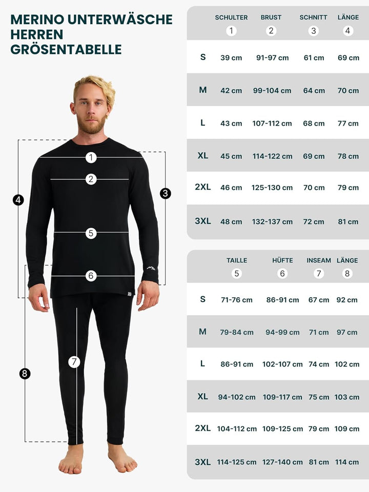 Merino.tech 100% Merino Unterwäsche Herren Set - Leicht, Mittelgewicht, Thermounterwäsche Merinowoll