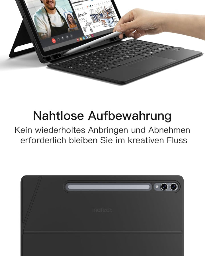 Inateck Hülle mit Tastatur kompatibel mit Samsung Tab S10+/S9+/S9 FE+ | magnetisch abnehmbarer, Blue