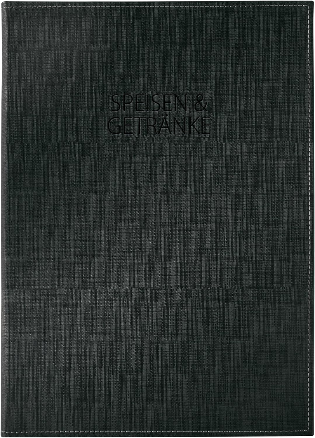 SIGEL SM131/5 Speisekarten-Mappen mit Buchschrauben-Bindung für A4, 5-er Pack, schwarz mit edler Lei