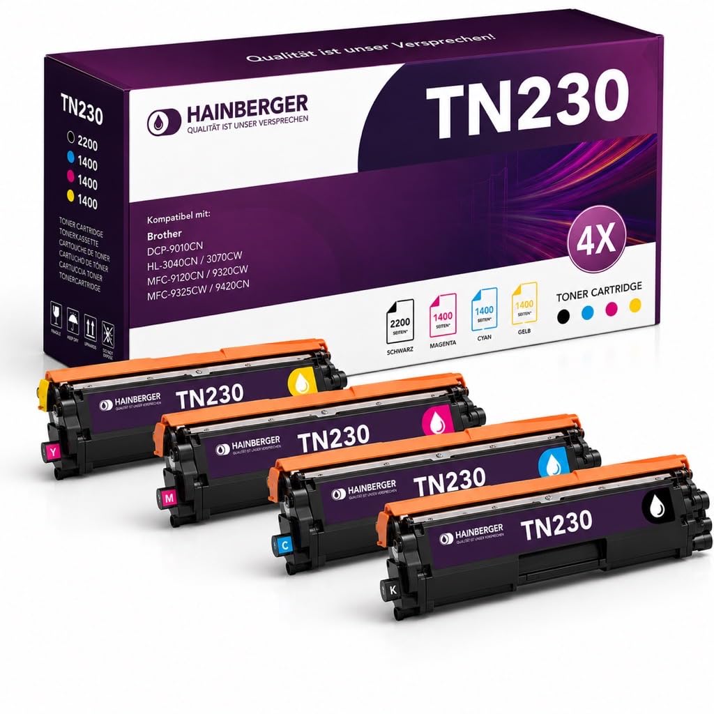 Hainberger 4 kompatible Toner für Brother TN-230 DCP-9010 Brother DCP-9010 CN Brother HL 3040 CN Bro