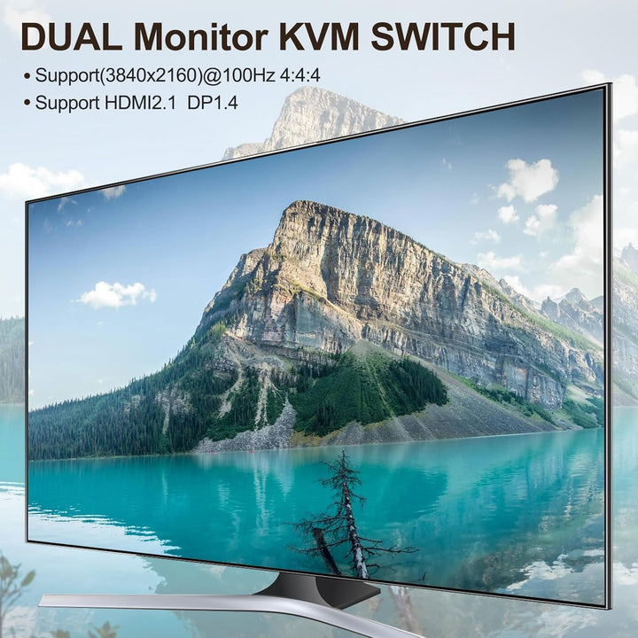 KVM Switch 2 PC 2 Monitore, USB 3.0 KVM Switch HDMI Displayport for 2 PC Teilen Maus Tastatur, MST,
