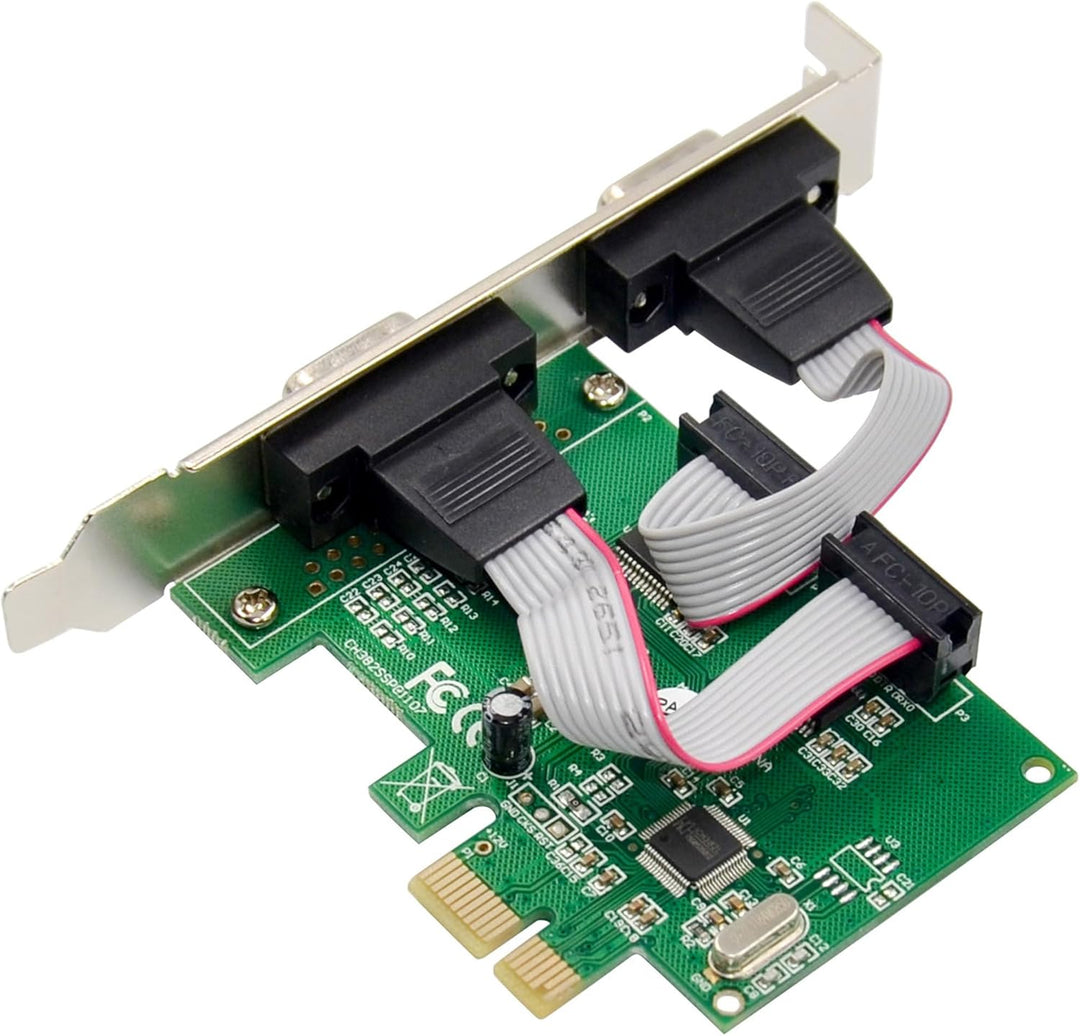 Inline PCIe RS-232 Karte mit 2 seriellen Schnittstellen, D-Sub 9 Stecker, inkl. Low-Profile Slotblec