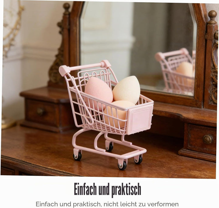 HEMOTON Kleiner Miniatur Einkaufswagen für Mädchen Aufbewahrungswagen aus Kunststoff in Pink Schreib
