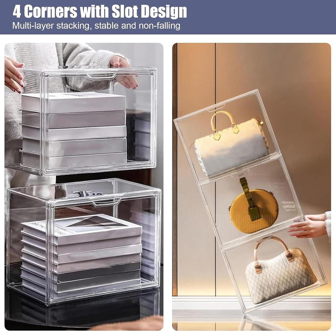 Schuhboxen Stapelbar Transparent 40x25x30 cm Acrylbox mit Magnetisch Tür Handtaschen Aufbewahrung Mu